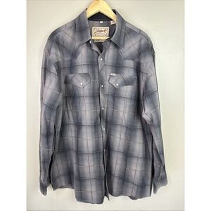 Rafter C Pearl Snap Shirt Men 2XL Black Plaid Western Long Sleeve Stretch Heavy